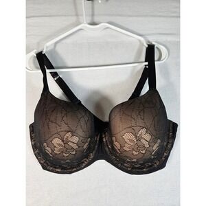 Ambrielle Everyday Lace Demi Bra Black Nude Floral Underwire 38DD RN93677